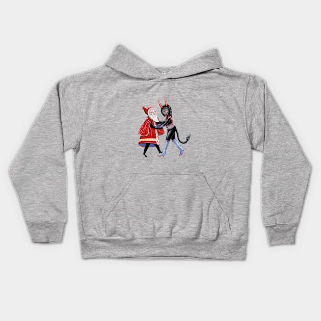 Father Christmas and Krampus dancing Kids Hoodie by KayleighRadcliffe